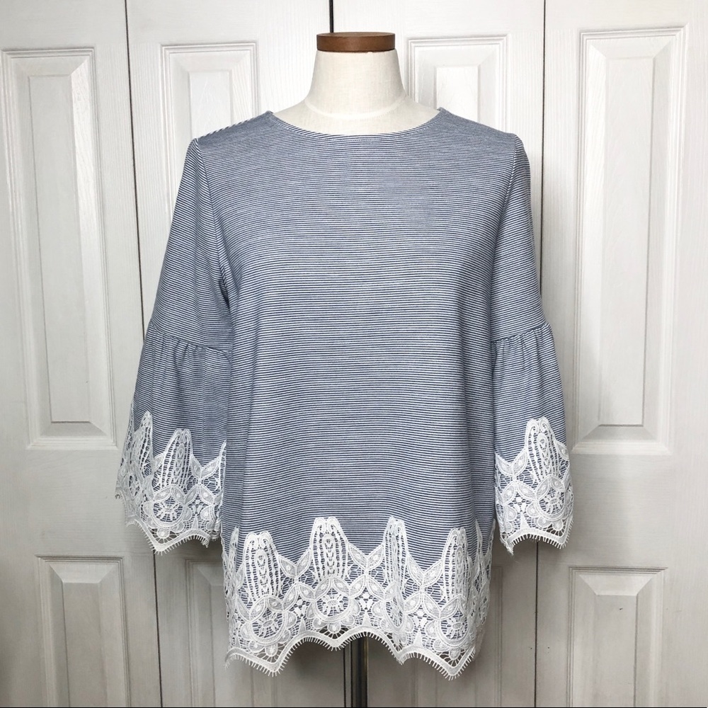 Chico’s engineer stripe bell sleeve top, size 1